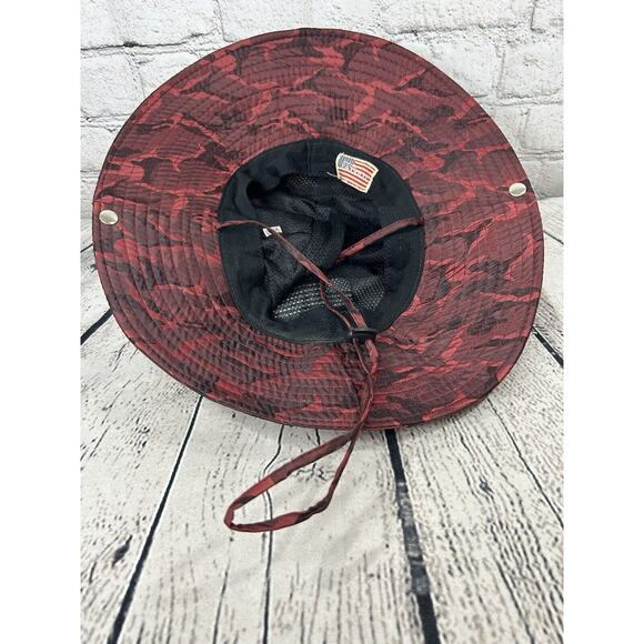 American Patriot Red Camo Bucket Hat Boonie Vented Snaps Adjustable Fishing - Picture 2 of 4
